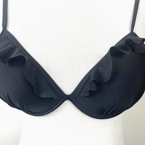 Tinibikini Swimwear Black Ruffles Bikini Top Size SMALL Adjustable Padded